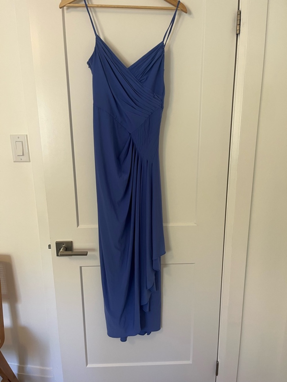 BCBGMaxAzria Blue Draped Spaghetti-Strap Midi Dress